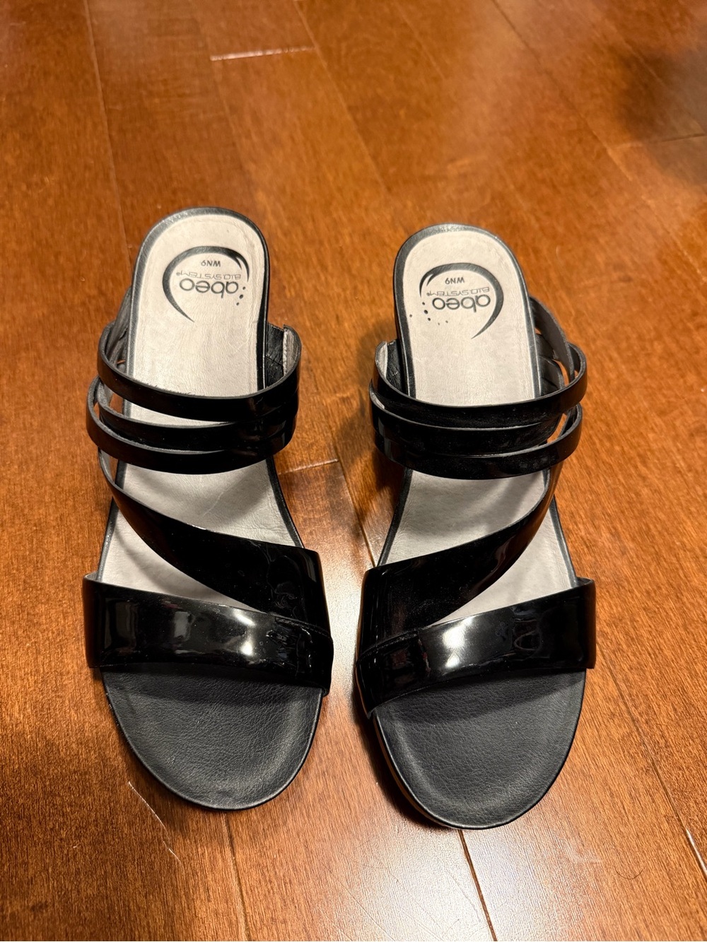 Abeo new Black Patent Multi-Strap Slide Sandals